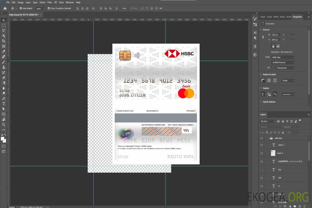 Carte de débit principale de la banque HSBC tchèque template